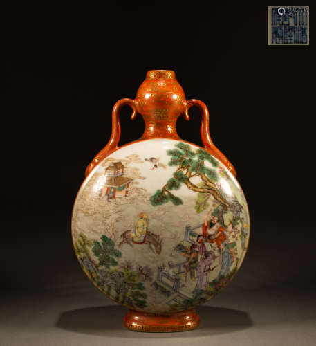 Qing  Dynasty - Pastel figure gourd bottle