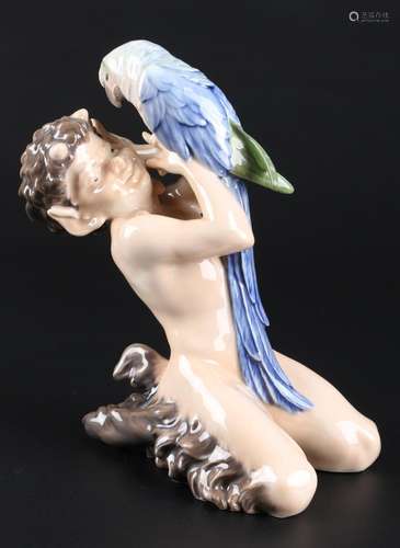 Royal Copenhagen Faun mit Papagei, faun with parrot,