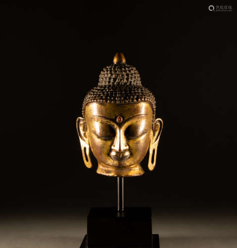 11th Century - Bronze Gilt Buddha Head
