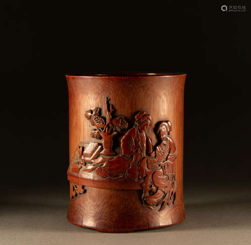 Qing  Dynasty - Bamboo carving double Joe pen holder