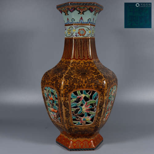 Qing Dynasty - Pastel paste glaze twined lotus hollow six - ...