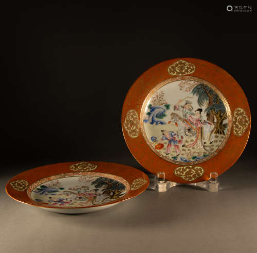 Qing  Dynasty - Pastel Figure plate [pair]