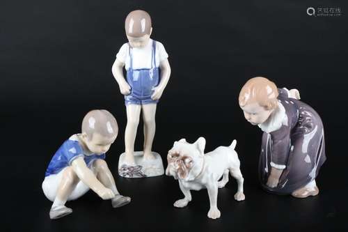 Bing & Gröndahl Figuren 3 Kinderfiguren und Bulldogge, c...