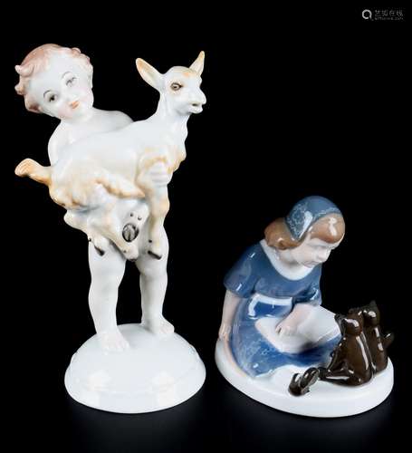 Rosenthal 2 Figuren - Junge mit Ziege und Teddybärenschule, ...