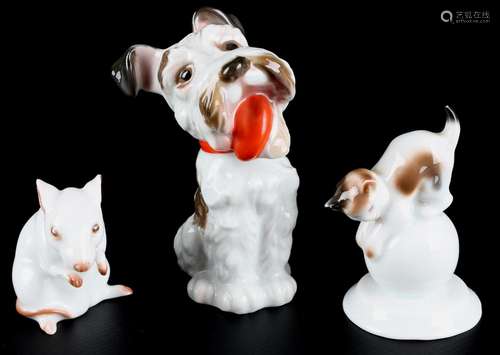 Rosenthal - 3 Tierfiguren - Hund, Katze und Maus, porcelain ...