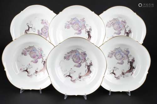 Meissen Mandelbäumchen 6 Suppenteller 1. Wahl, soup plates,