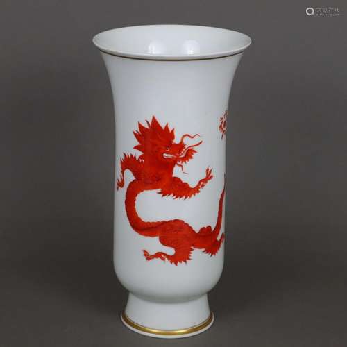 Vase - Meissen, 20.Jh., Dekor "Roter Drache", Porz...