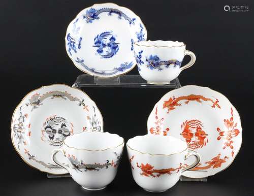 Meissen Hofdrache 3 Mokkatassen 1.Wahl, mocha coffee cups,