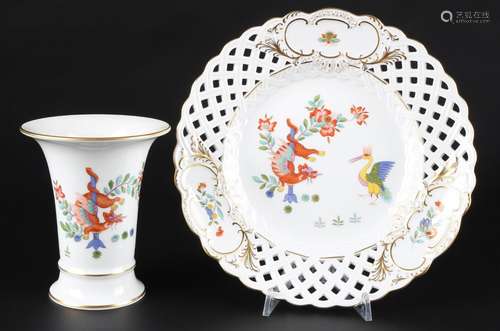 Meissen chinesischer Drache und Kranich Prunkvase und Durchb...