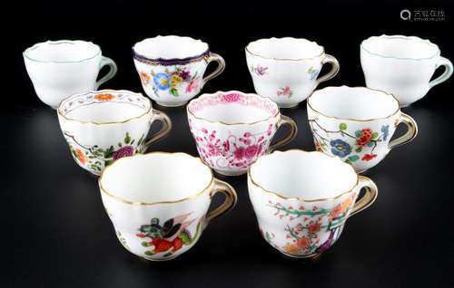 Meissen 9 diverse Mokkatassen u.a seltene Dekore, mocha coff...