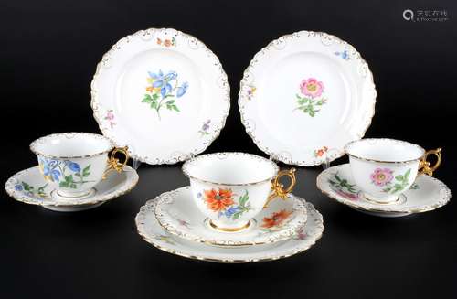 Meissen Blumenmalerei 3 Kaffeegedecke, coffee cups,