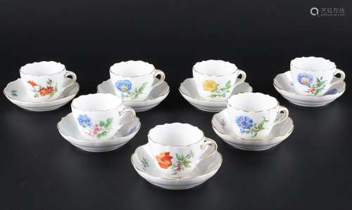 Meissen Blumenmalerei 7 Mokkatassen, mocha coffee cups,