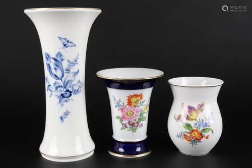 Meissen Blumenmalerei 3 Vasen, porcelain vases,