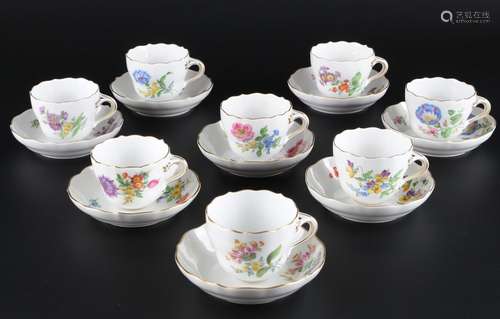 Meissen Blumenmalerei 8 Mokkatassen, mocha coffee cups,