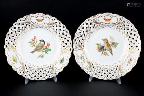 Meissen Vogelmalerei 2 Durchbruchteller 1.Wahl, cutwork plat...