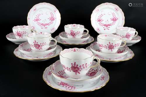 Meissen Indisch Purpur 6 Kaffeegedecke, coffee cups,