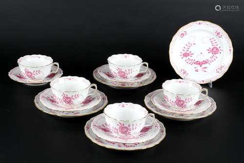 Meissen Indisch Purpur 5 Teegedecke, tea cups,