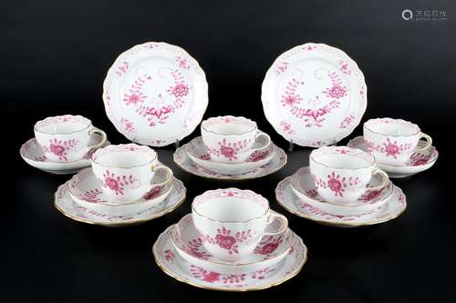 Meissen Indisch Purpur 6 Kaffeegedecke, coffee cups,