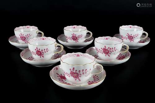 Meissen Indisch Purpur 6 Kaffeetassen, coffee cups,