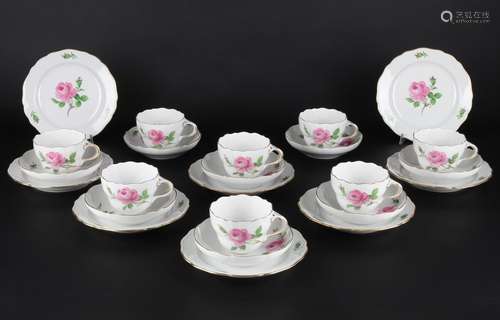 Meissen Rote Rose 8 Kaffeegedecke, coffee cups red rose,