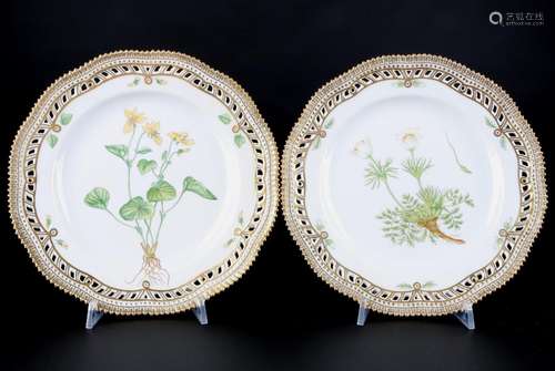 Royal Copenhagen Flora Danica 2 Teller 3554, two cutwork din...