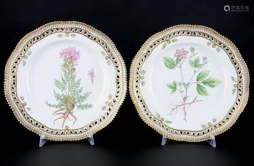 Royal Copenhagen Flora Danica 2 Teller 3554, two cutwork din...