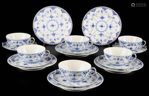 Royal Copenhagen Musselmalet Vollspitze 6 Teegedecke, full l...