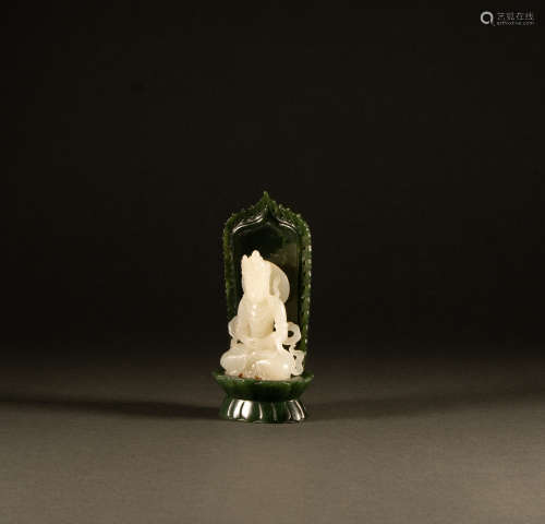 Qing Dynasty - Hetian white jade statue
