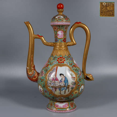 Qing Dynasty - Enamel character kettle