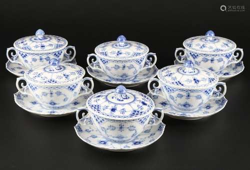 Royal Copenhagen Musselmalet Vollspitze 6 Suppentassen mit D...