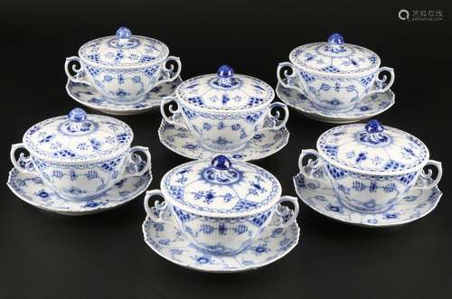 Royal Copenhagen Musselmalet Vollspitze 6 Suppentassen mit D...