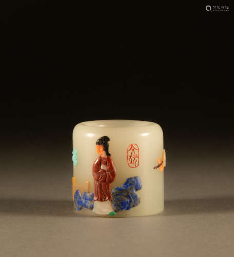 Qing Dynasty - Hetian inlaid jade pull finger