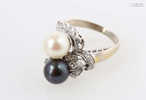 585 Gold Ring mit Perlen und Brillanten, gold diamond pearl ...