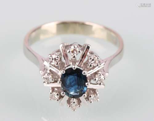 585 Gold Saphire Ring mit Brillanten, 14K gold sapphire diam...