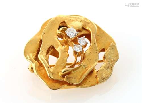 585 Gold Brosche mit 3 Brillanten 0,30ct , gold diamond broo...