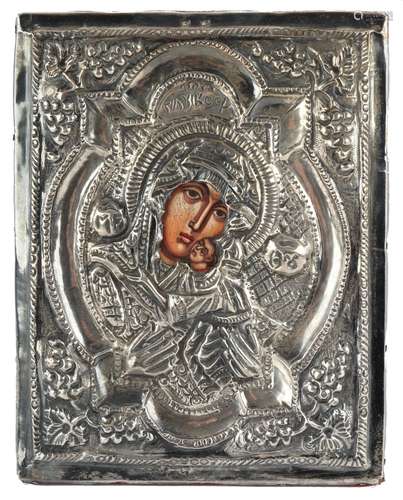 Ikone mit Silberoklad Heilige Madonna, silver oklad icon,