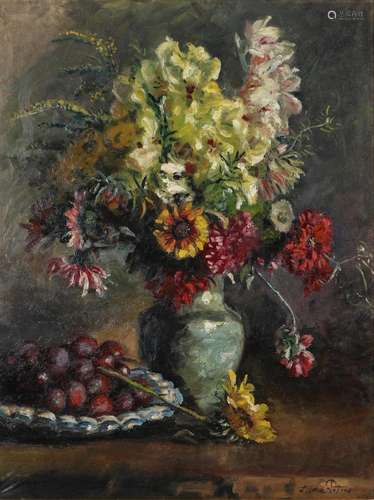 Anna Peters (1843-1926) Stillleben mit Blumenbouquet und Frü...