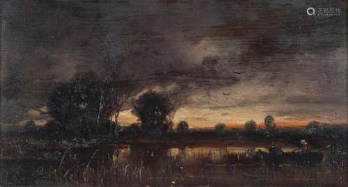 Adolf Stademann (1824-1895) Ruderboot im Abendrot, row boat ...