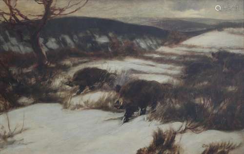 Carl Weisberger (1891-1968) Wildschweinrotte in Winterlandsc...