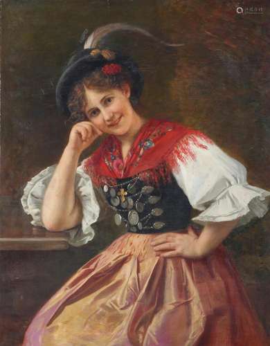 Julius Mante (1841-1907) Portrait einer jungen Frau in Trach...