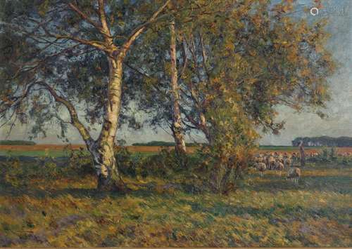 Wilhelm Fritzel (1870-1943) Schäfer in Ackerlandschaft, shep...