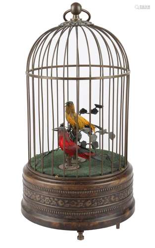 Vogelkäfig Spieluhr mit zwei Vögeln, birdcage music box with...