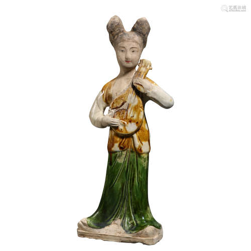 THREE-COLORED FIGURINE OF GONGXIAN WARE, TANG DYNASTY, CHINA...