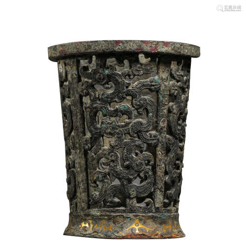 CHINA'S WARRING STATES PERIOD BRONZE INCENSE BURNER INLAID W...