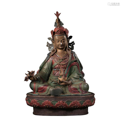 CHINESE MING DYNASTY BRONZE PAINTED SEATED BUDDHA