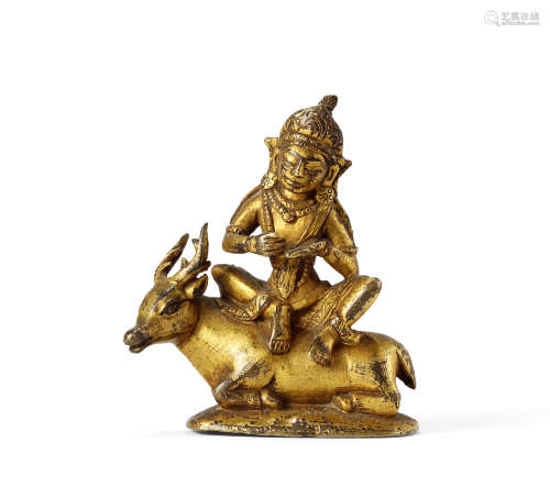 清中期 铜鎏金骑鹿护法