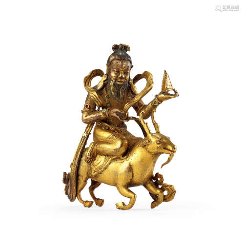 清中期 铜鎏金骑羊上师像