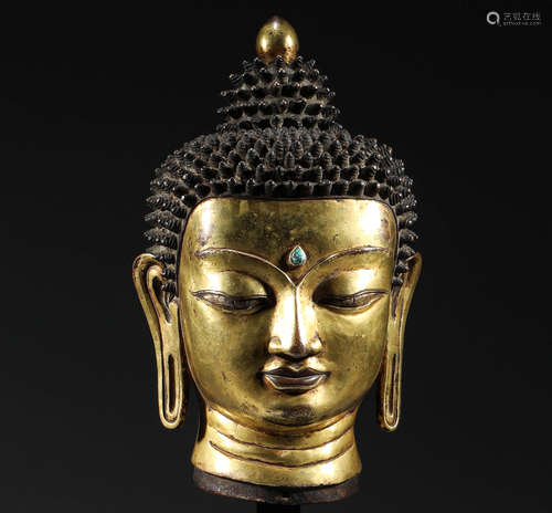 Ming Dynasty, Tibetan bronze gilding, Sakyamuni Buddha head