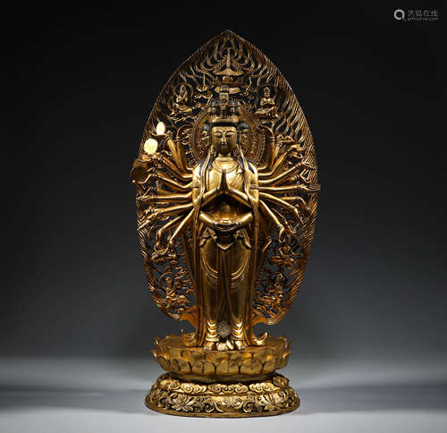 Qing Dynasty, Tibet, bronze gilding, thousand hand Guanyin s...