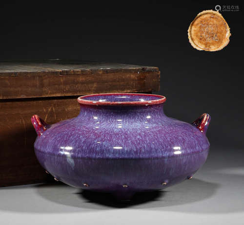 In Qing Dynasty, Lujun glazed double ear jar